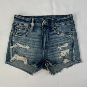 American Eagle Women's Next Level Stretch Lace Ripped Mini Jean Shorts - Size 00